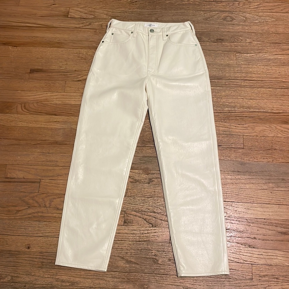 High waisted white shiny leather pants by Frame Denim size 27